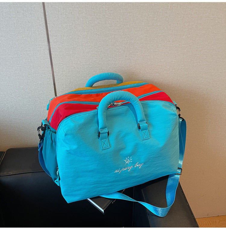 Blue Color-Block Travel Bag - Large Capacity Women's Handbag for Leisure, Gym, and Weekend Trips - Versatile Shoulder & Crossbody Bag