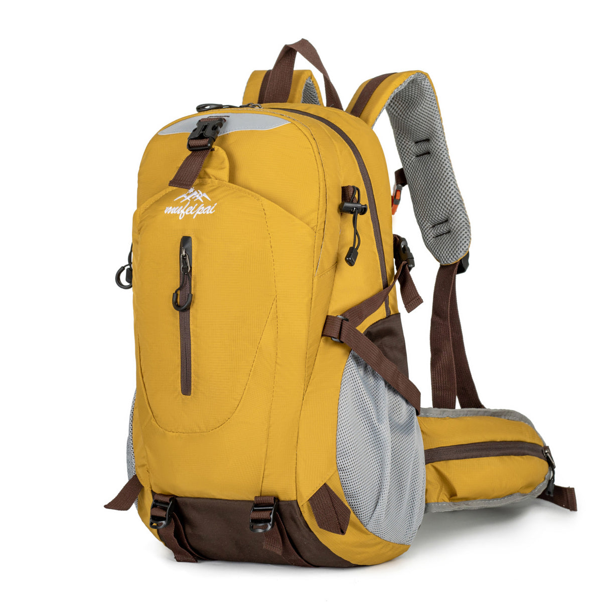Yellow Professional Large Capacity Hiking Backpack - Waterproof Lightweight Outdoor Trekking Rucksack with Hydration Port and Emergency Safety Whistle