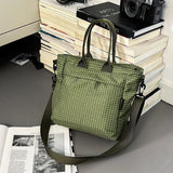 Green Plaid Lightweight Nylon Grid Tote Bag - Versatile Multi-Compartment Shoulder and Crossbody Bag for Daily Commute and Casual Travel