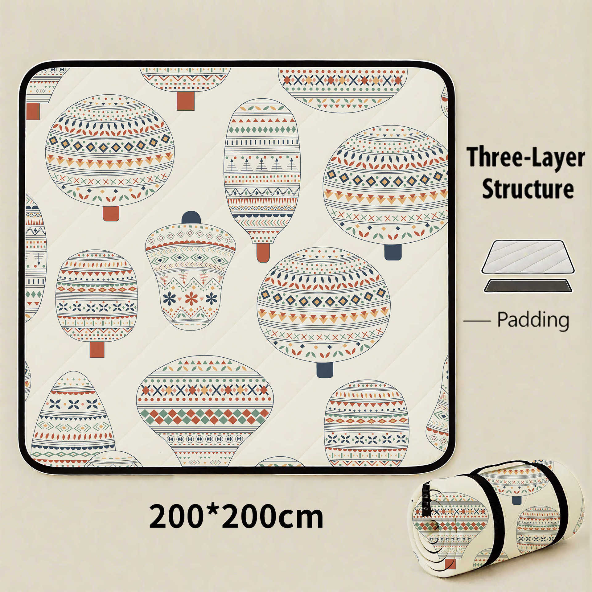 Hot-air Balloon Flight Extra Large 200x200cm Waterproof Picnic Mat - Portable Thickened Oxford Cloth Outdoor Camping Blanket for Beach, Parks and Family Outings