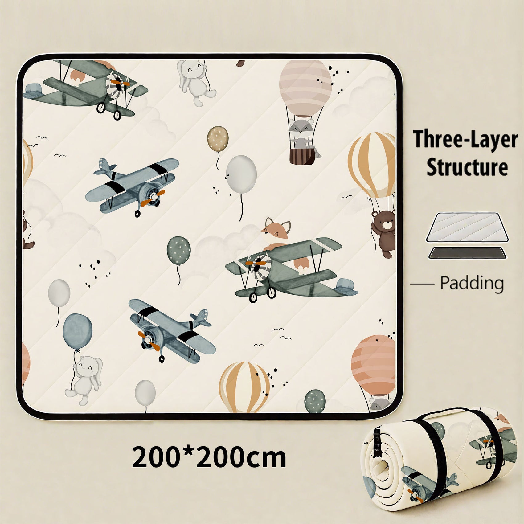 Soaring Through The Skies Extra Large 200x200cm Waterproof Picnic Mat - Portable Thickened Oxford Cloth Outdoor Camping Blanket for Beach, Parks and Family Outings