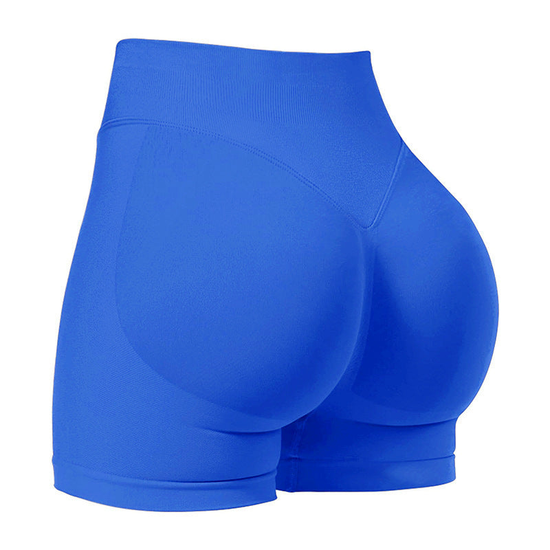 M Blue High-Elastic Hip Yoga Shorts - Seamless Mid-Intensity Pilates Workout Shorts