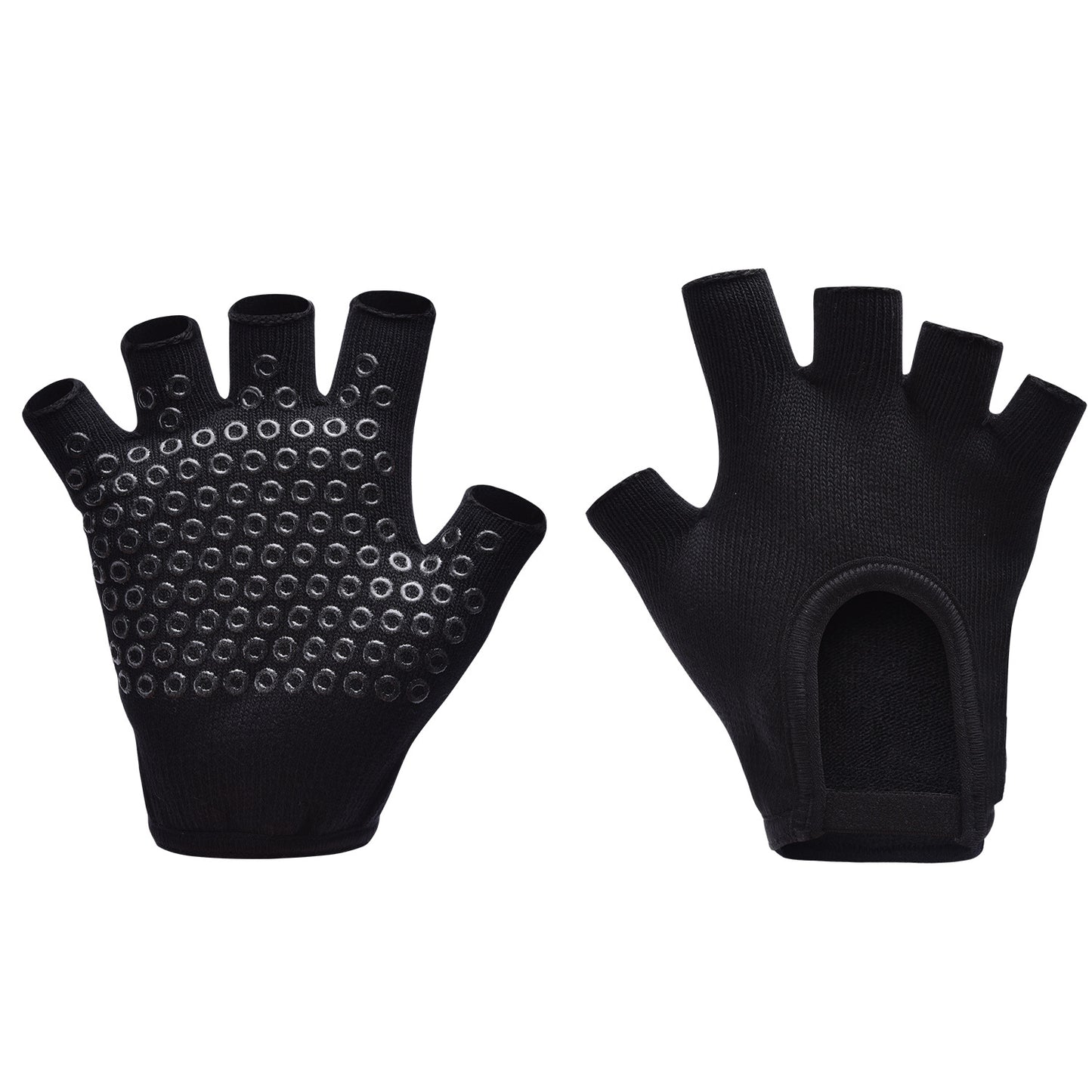 Black 2-Pack Women's Non-Slip Yoga Gloves - Open Back Half Finger Cotton Stretchy Grip Gloves for Aerial Yoga, Pilates, and Fitness