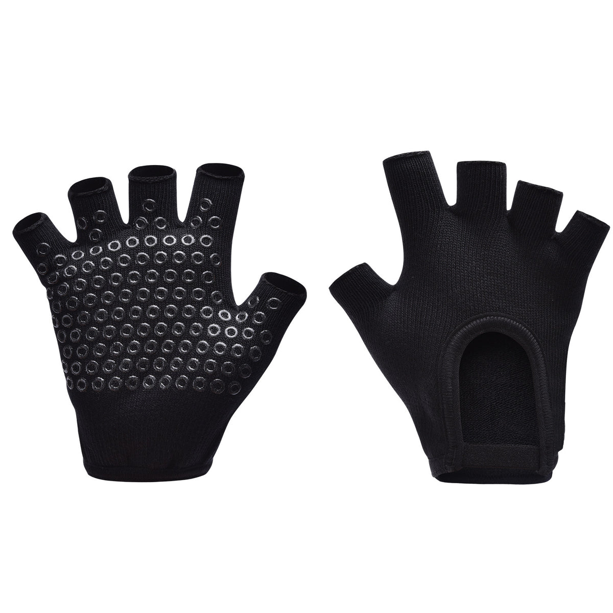 Black 2-Pack Women's Non-Slip Yoga Gloves - Open Back Half Finger Cotton Stretchy Grip Gloves for Aerial Yoga, Pilates, and Fitness