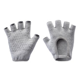 Grey 2-Pack Women's Non-Slip Yoga Gloves - Open Back Half Finger Cotton Stretchy Grip Gloves for Aerial Yoga, Pilates, and Fitness