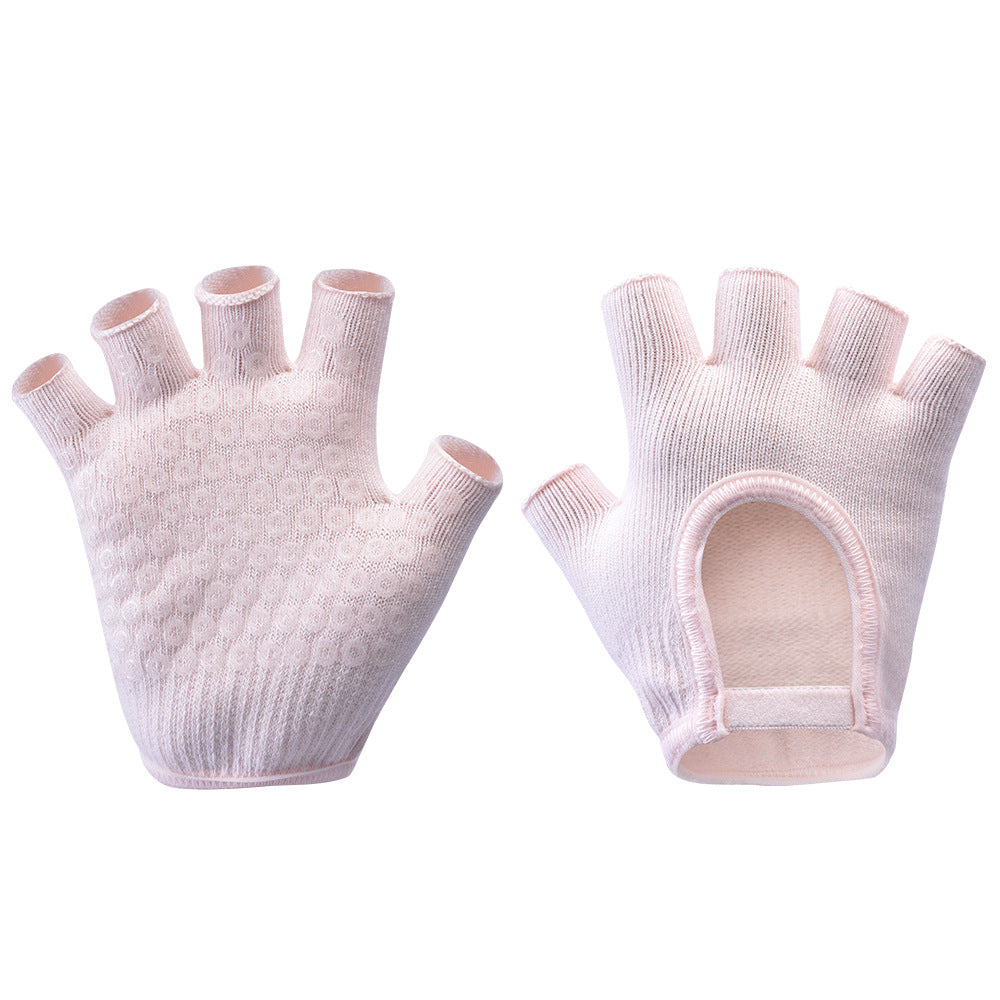 Pink 2-Pack Women's Non-Slip Yoga Gloves - Open Back Half Finger Cotton Stretchy Grip Gloves for Aerial Yoga, Pilates, and Fitness