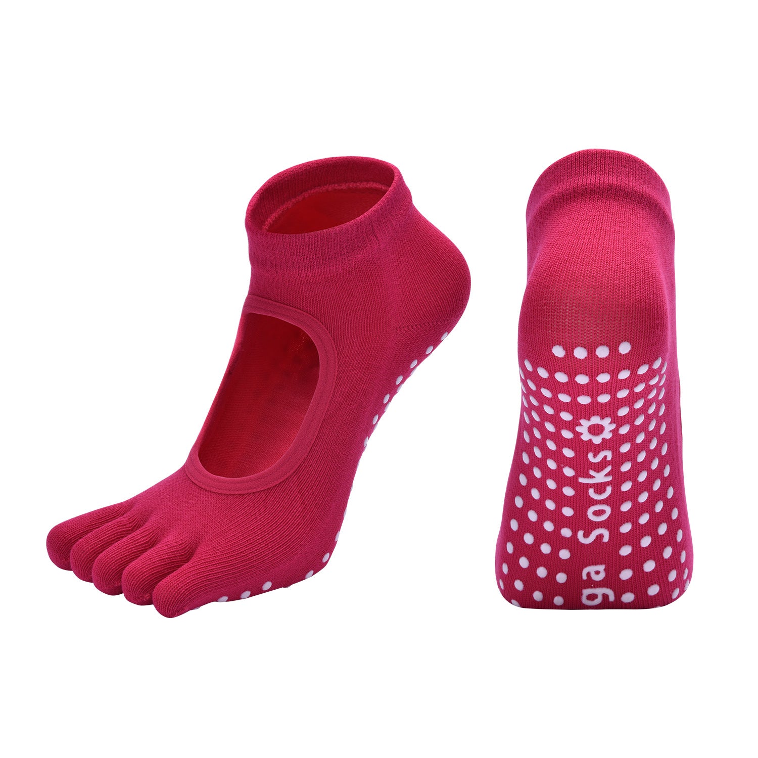 Light Green 3-Pack Women's Non-Slip Five-Finger Yoga Socks - Open Back Combed Cotton Pilates & Fitness Grip Socks for Professional Exercise