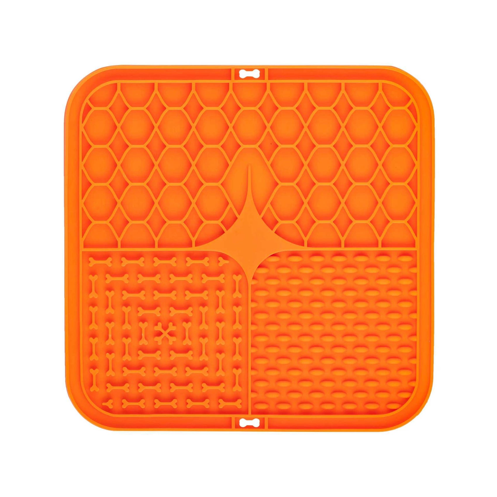 2PCS Orange 20 x 20 cm Silicone Pet Lick Mat | Multi-Zone Slow Feeder Pad with Suction Cups | Anxiety Relief Dog & Cat Bowl