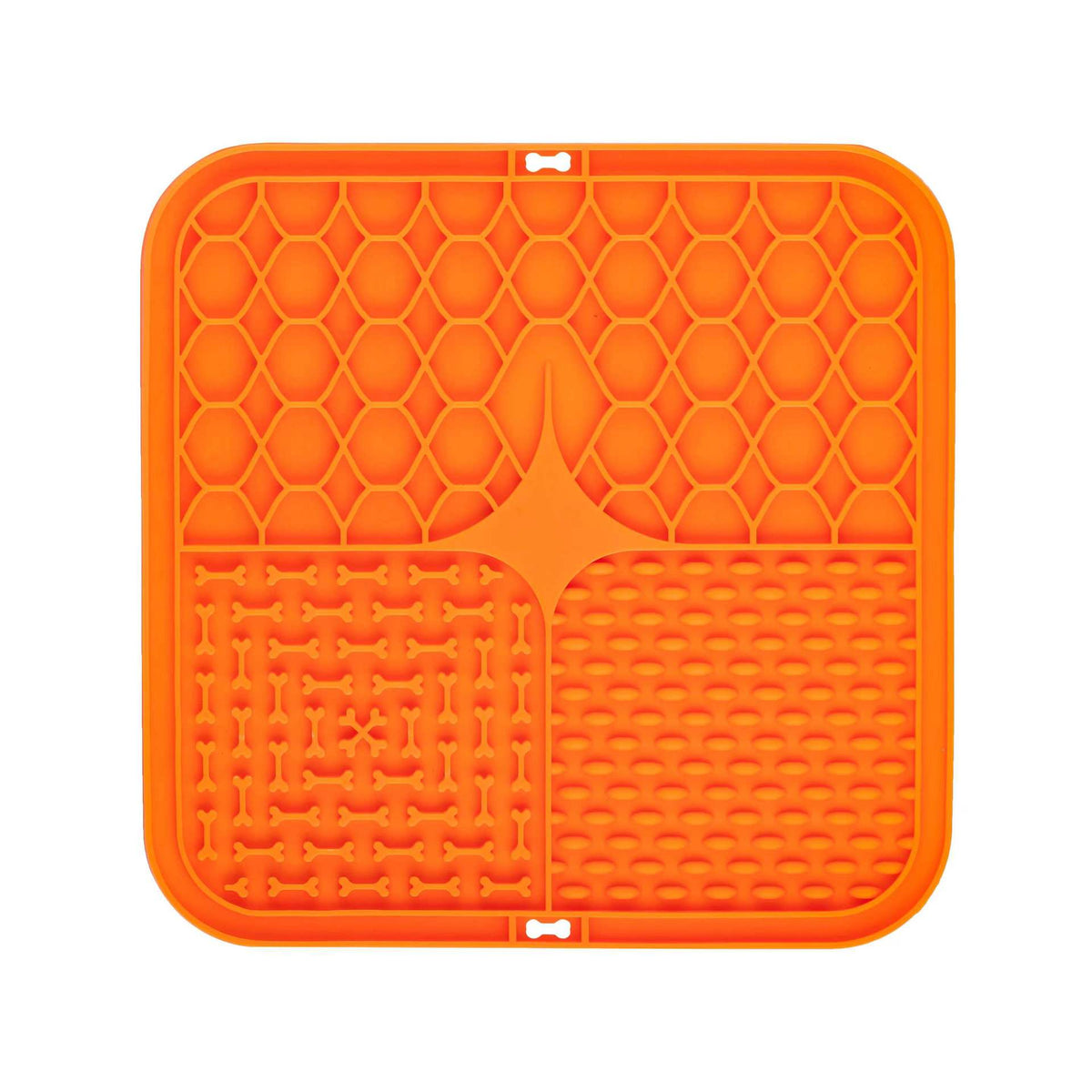 2PCS Orange 20 x 20 cm Silicone Pet Lick Mat | Multi-Zone Slow Feeder Pad with Suction Cups | Anxiety Relief Dog & Cat Bowl