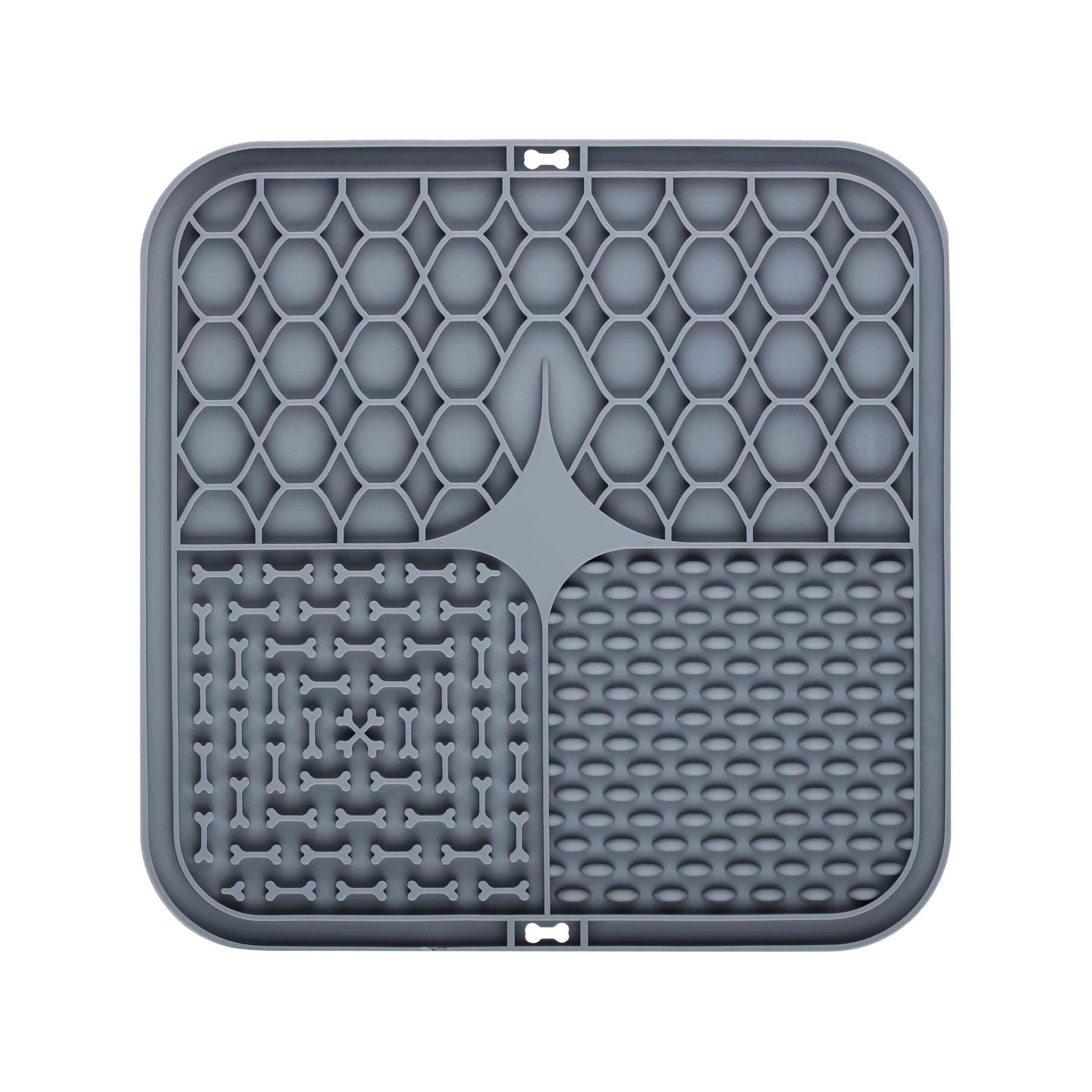 2PCS Grey 20 x 20 cm Silicone Pet Lick Mat | Multi-Zone Slow Feeder Pad with Suction Cups | Anxiety Relief Dog & Cat Bowl