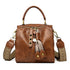 Brown Vintage Look PU Leather Box Bag | Stylish Top Handle Crossbody Tote | Multi-Carry Bucket Bag with Wide Strap
