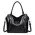 Black Vintage Soft PU Leather Tote Bag | Large Capacity Multi-Pocket Handbag | Convertible Shoulder & Crossbody Bag