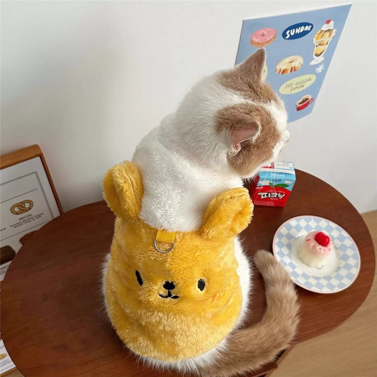 XXL Cozy Fleece Cat Vest and Hoodie | Warm Winter Pet Costume | Adorable Plush Teddy Design for Small to Medium Cats