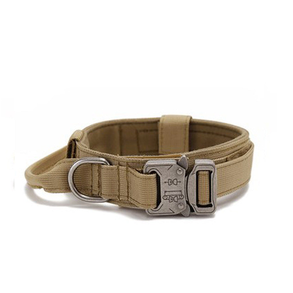 L Khaki Heavy Duty Tactical Dog Collar | Military Grade Nylon with Zinc Alloy Quick-Release Buckle | Padded Training Collar for Medium to Large Breeds