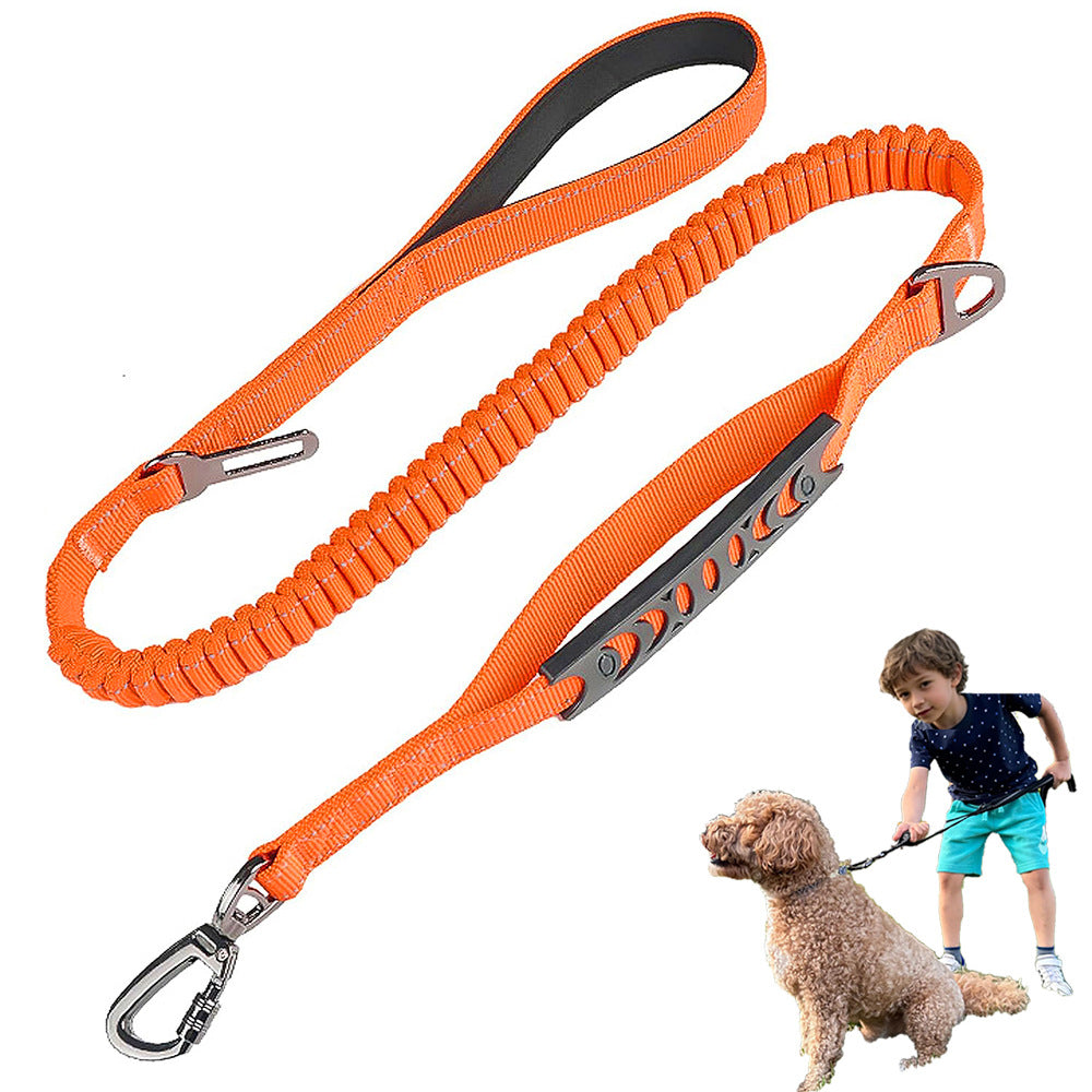 Orange Heavy Duty Elastic Bungee Dog Leash | Anti-Pull Safety Shock Absorber | Multi-Functional Training Lead for Medium to Large Dogs