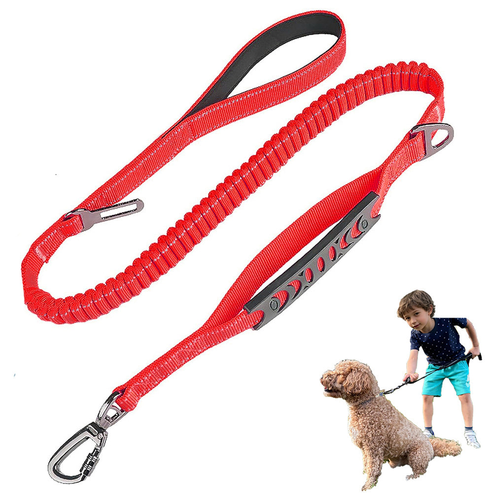 Red Heavy Duty Elastic Bungee Dog Leash | Anti-Pull Safety Shock Absorber | Multi-Functional Training Lead for Medium to Large Dogs