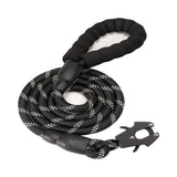 Black High Strength Nylon Rope Dog Leash | 1.5M Heavy Duty Lead with Anodized Frog Clip | Padded Comfort Handle for Training