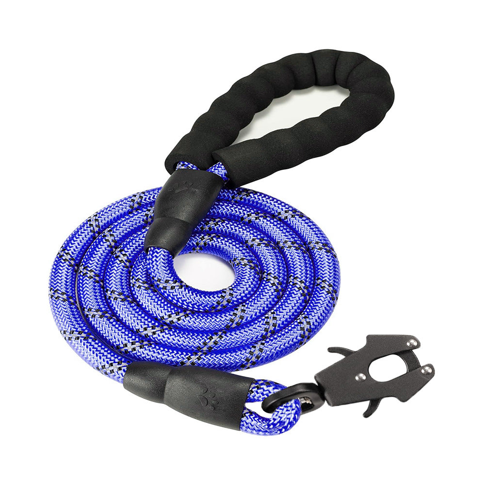 Dark Blue High Strength Nylon Rope Dog Leash | 1.5M Heavy Duty Lead with Anodized Frog Clip | Padded Comfort Handle for Training