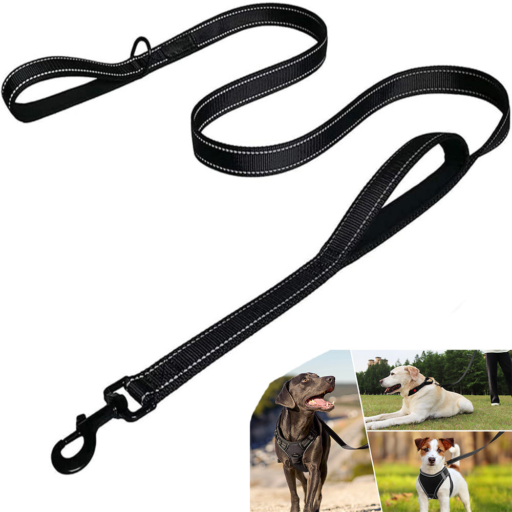 Black 2.5 Meter Heavy Duty Reflective Dog Leash | Double Padded Traffic Handle | Anti-Chafe Tightly Woven Nylon for Large Dogs