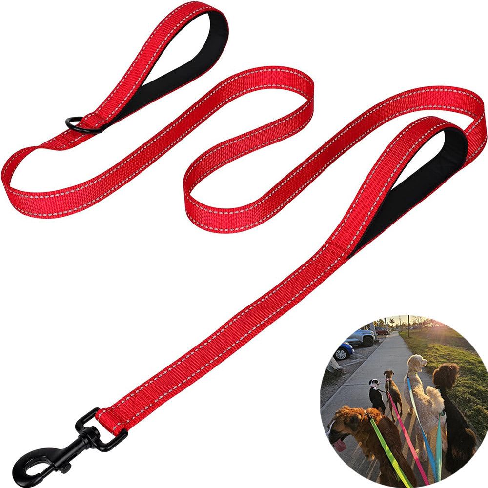 Red 2.5 Meter Heavy Duty Reflective Dog Leash | Double Padded Traffic Handle | Anti-Chafe Tightly Woven Nylon for Large Dogs