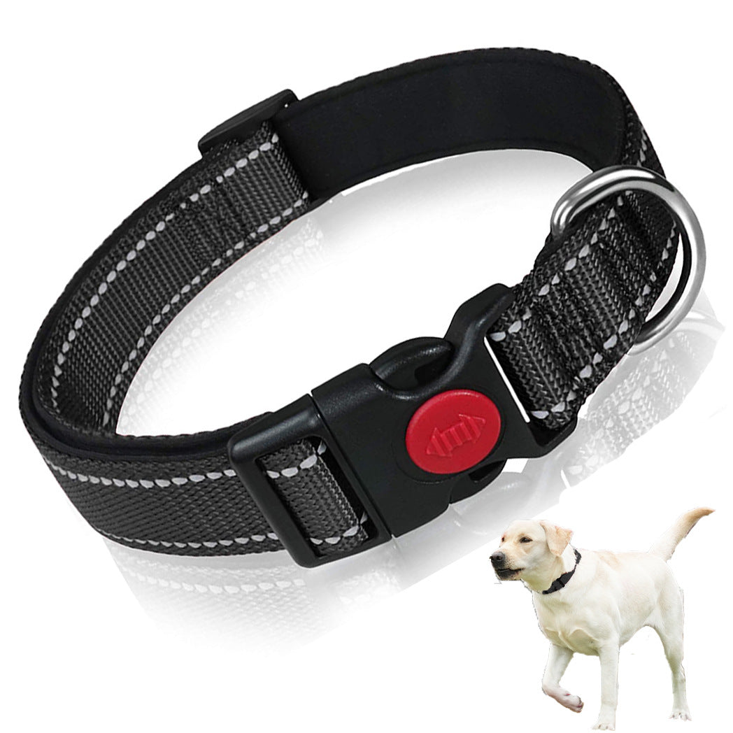 Black 5pcs Tactical Reflective Dog Collar with Quick-Release Safety Lock | Neoprene Padded Nylon | GPS Tracker Pouch Compatible