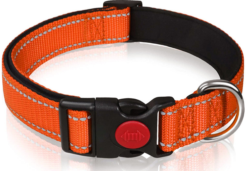 Orange 5pcs Tactical Reflective Dog Collar with Quick-Release Safety Lock | Neoprene Padded Nylon | GPS Tracker Pouch Compatible