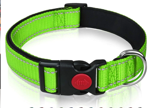 Green 5pcs Tactical Reflective Dog Collar with Quick-Release Safety Lock | Neoprene Padded Nylon | GPS Tracker Pouch Compatible