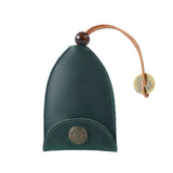 Green Vintage Crazy Horse Leather Key Organizer - Handmade Pull-Out Car Key Case & Home Key Holder with Retro Coin Charm