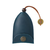Blue Vintage Crazy Horse Leather Key Organizer - Handmade Pull-Out Car Key Case & Home Key Holder with Retro Coin Charm
