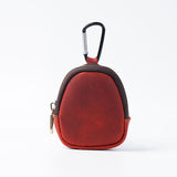 Wine Red Genuine Crazy Horse Leather Mini Coin Purse Zipper Shell Pouch Small Earphone Case Key Holder with Carabiner Clip 8.5cm for Travel