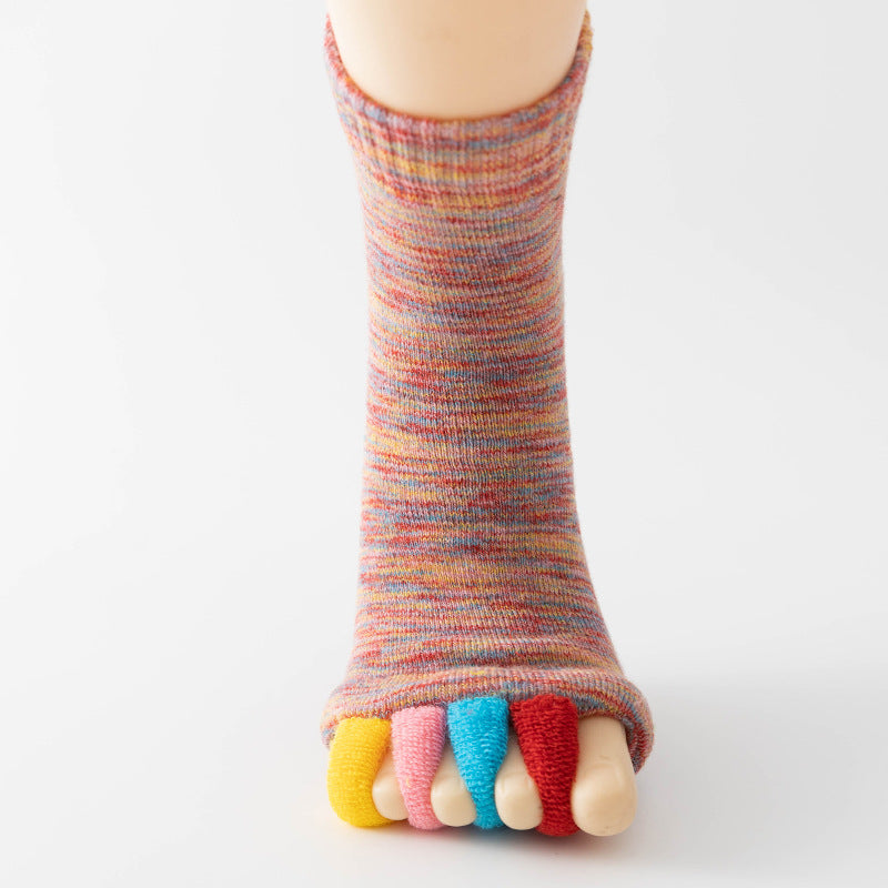 Colorful-pink Open-Toe Yoga Five-Toe Socks | Bunion Corrector and Anti-Odor Design | Breathable Toe Separator Fitness Wear (One Size)