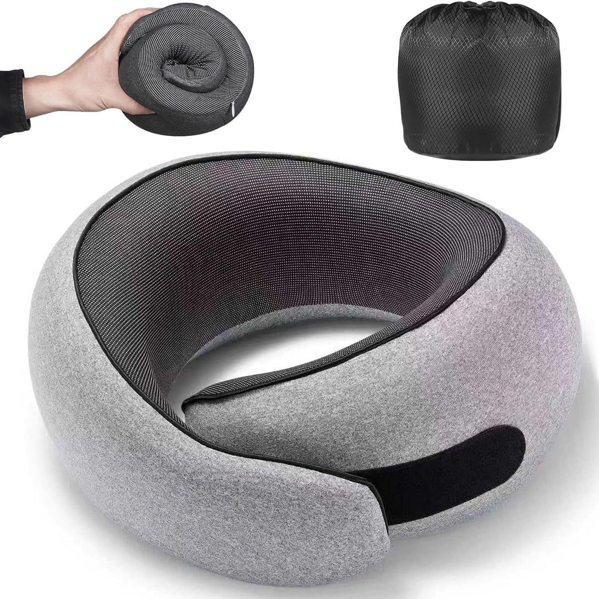 Light Grey Ergonomic Memory Foam Travel Neck Pillow - U-Shaped Support for Naps & Journeys