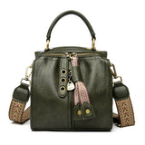 Green Vintage Look PU Leather Box Bag | Stylish Top Handle Crossbody Tote | Multi-Carry Bucket Bag with Wide Strap