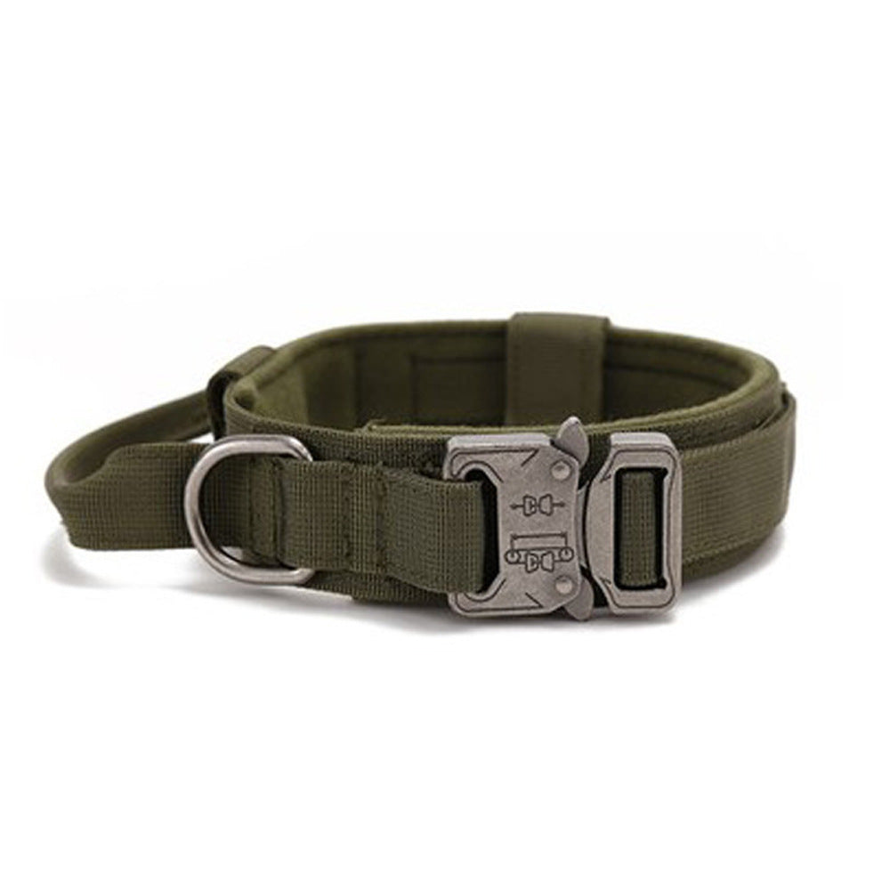 M Army-green Heavy Duty Tactical Dog Collar | Military Grade Nylon with Zinc Alloy Quick-Release Buckle | Padded Training Collar for Medium to Large Breeds