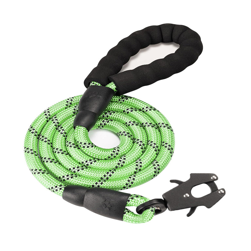 Green High Strength Nylon Rope Dog Leash | 1.5M Heavy Duty Lead with Anodized Frog Clip | Padded Comfort Handle for Training