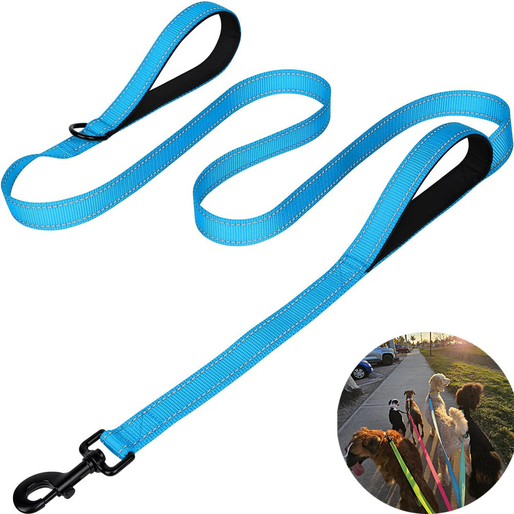 Blue 2.5 Meter Heavy Duty Reflective Dog Leash | Double Padded Traffic Handle | Anti-Chafe Tightly Woven Nylon for Large Dogs