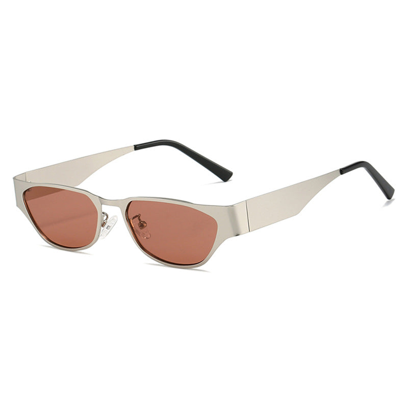 Silver Frame Pink Sheet Retro Cat-Eye Metal Sunglasses for Women - UV Protection Stylish Streetwear Shades