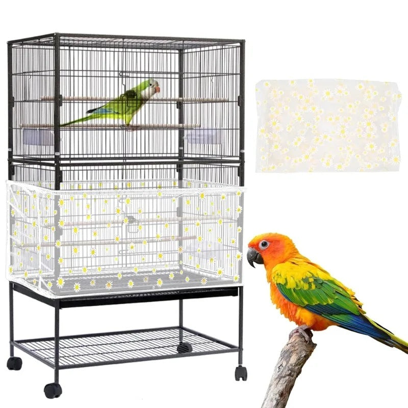 XL White【Height 37, Circumference 220】 Large Bird Cage Seed Catcher Net Cover - Adjustable Mesh Guard Splash-Proof Dust Cover for Indoor Outdoor Cages