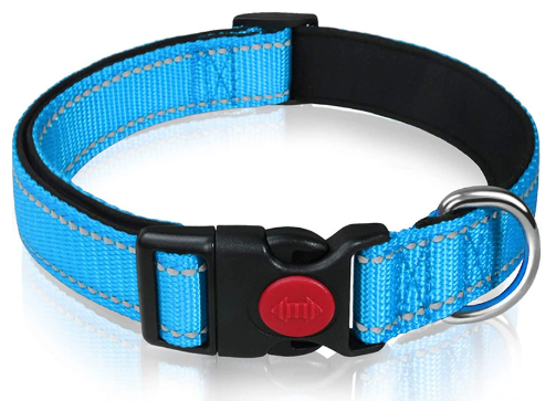 Light Blue 5pcs Tactical Reflective Dog Collar with Quick-Release Safety Lock | Neoprene Padded Nylon | GPS Tracker Pouch Compatible