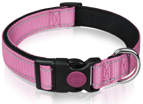 Pink 5pcs Tactical Reflective Dog Collar with Quick-Release Safety Lock | Neoprene Padded Nylon | GPS Tracker Pouch Compatible