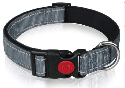 Grey 5pcs Tactical Reflective Dog Collar with Quick-Release Safety Lock | Neoprene Padded Nylon | GPS Tracker Pouch Compatible