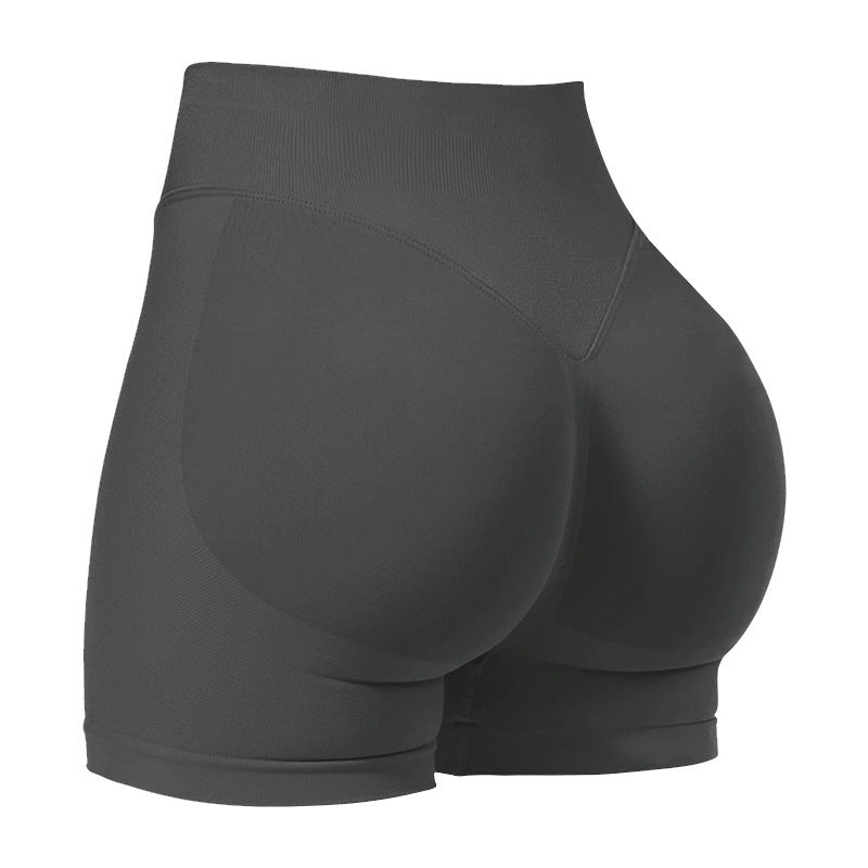 M Grey High-Elastic Hip Yoga Shorts - Seamless Mid-Intensity Pilates Workout Shorts