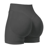 L Grey High-Elastic Hip Yoga Shorts - Seamless Mid-Intensity Pilates Workout Shorts
