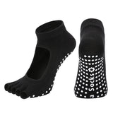 Black 3-Pack Women's Non-Slip Five-Finger Yoga Socks - Open Back Combed Cotton Pilates & Fitness Grip Socks for Professional Exercise