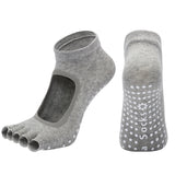 Light Grey 3-Pack Women's Non-Slip Five-Finger Yoga Socks - Open Back Combed Cotton Pilates & Fitness Grip Socks for Professional Exercise