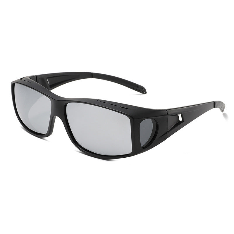 Black 2PCS Men's Polarized Fitover Sunglasses | Wrap-Around Driving Glasses | Wear Over Prescription Eyewear | Dust and Wind Protection