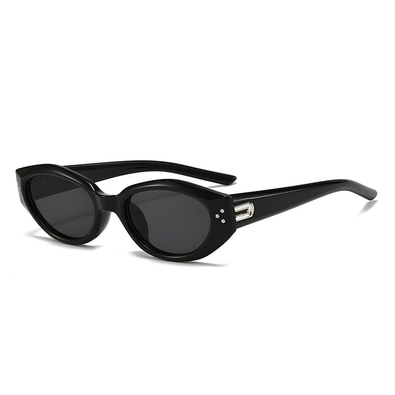 Black Retro Oval Sunglasses for Women | Face-Slimming High-End Design | Ultra-Light UV Protection 3-Piece Set