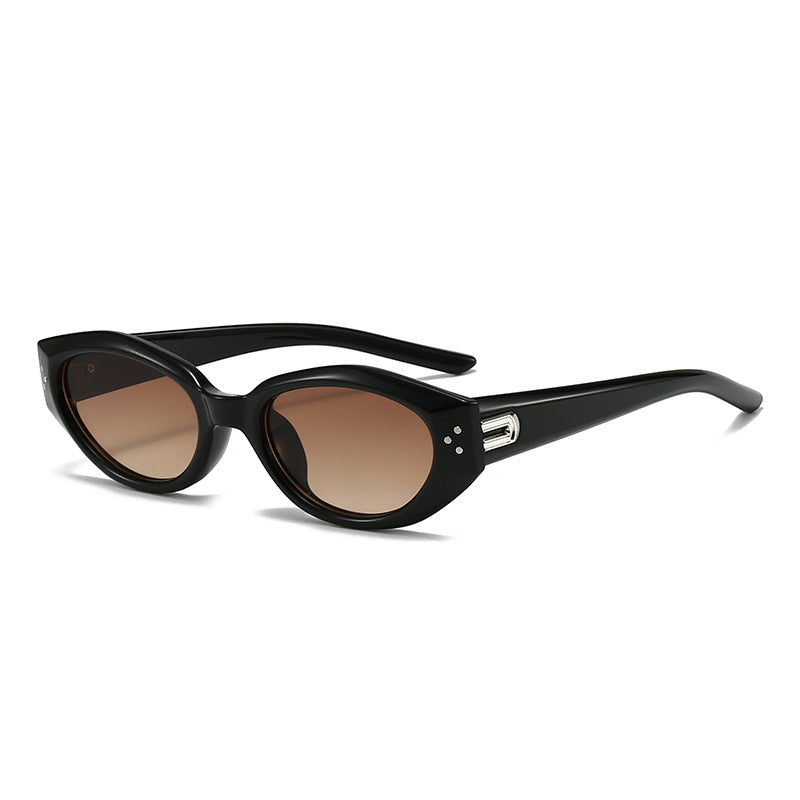 Black-rimmed light brown lenses Retro Oval Sunglasses for Women | Face-Slimming High-End Design | Ultra-Light UV Protection 3-Piece Set