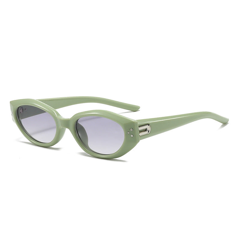 Green Retro Oval Sunglasses for Women | Face-Slimming High-End Design | Ultra-Light UV Protection 3-Piece Set