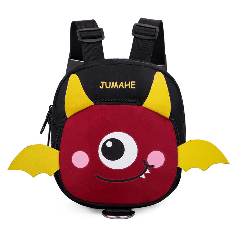Black Cute Cartoon Monster Pet Backpack | Small Dog Self-Wearing Snack Bag | Adjustable Harness with Leash Attachment and Waste Bag Dispenser